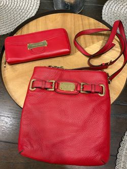 Michael Kors Red Leather Crossbody Bag and Wallet Set