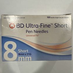 BD Ultra Fine Short Pen Needles - 8mm X 31G - 100 Pcs