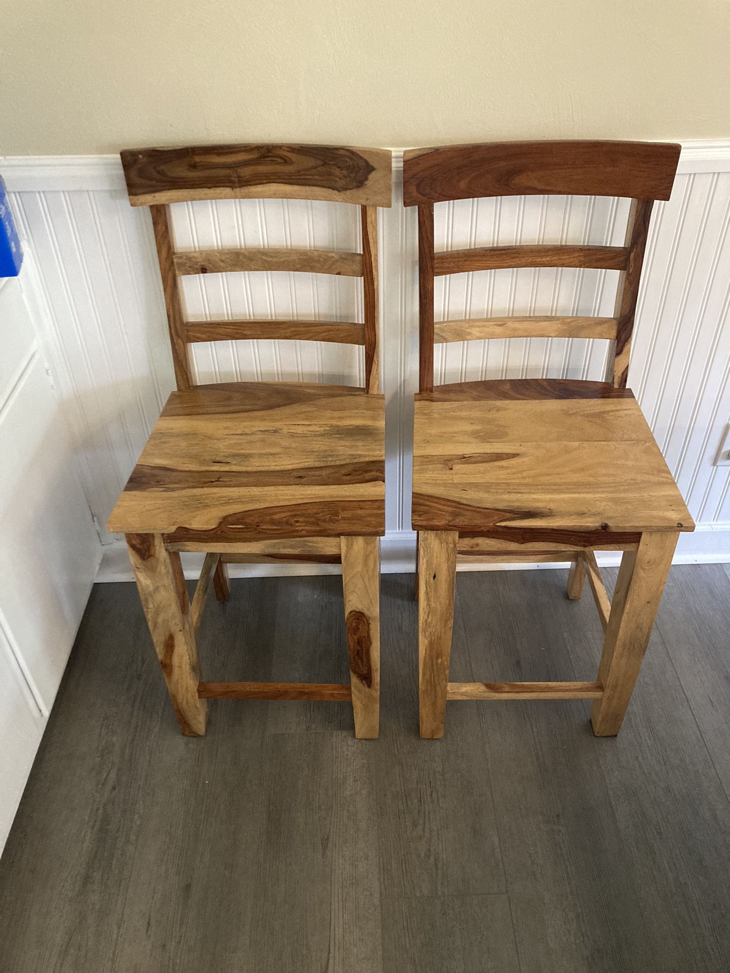 Pair Of Handmade Solid Hardwood Bar Stools 24 Inch Seat Height