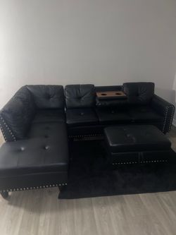 Black Leather Sectional