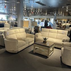 Ivory Power Reclining Couch And Glider Loveseat