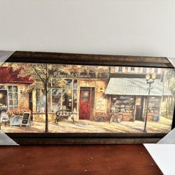 “L'Ambiance I" by Ruane Manning Framed Finished Size 22” x 10” French Bakery 