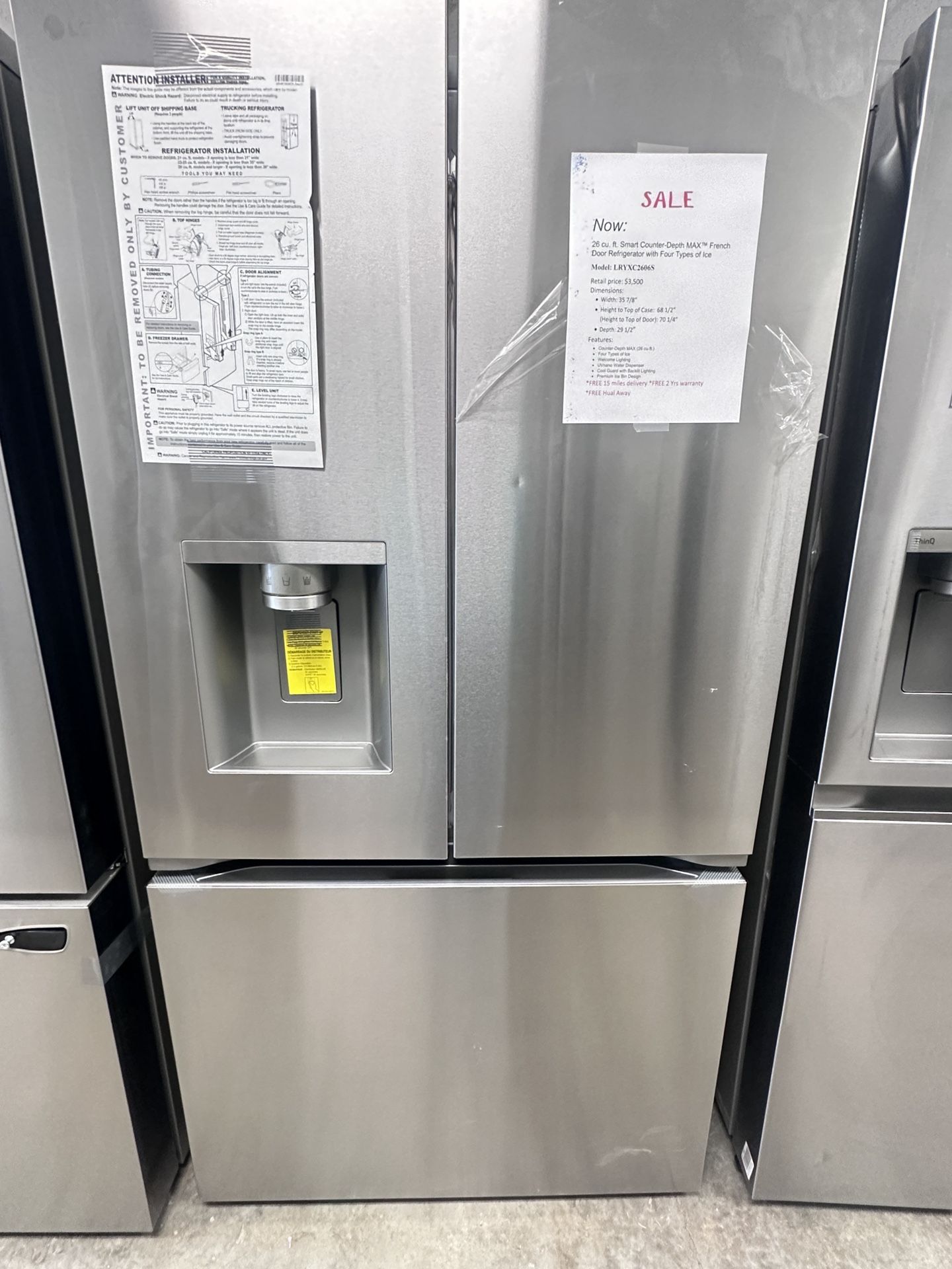 Unused New LG 36” Wide Counter Depth Refrige