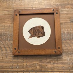 Vintage Handmade Cross Stitch Chocolate Labrador Dog Wood Framed Wall Art 10x10
