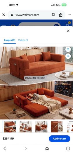 [New in Box] Convertible Sleeper Sofa Bed,Compressed Floor Boneless Couch,Modular Modern Corduroy Sofa for Living Room Bedroom,Easy Assembly(Orange)78