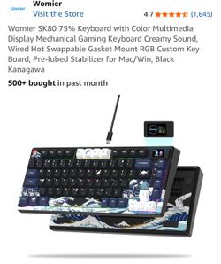 Womier SK80 75% Keyboard with Color Multimedia Display Mechanical Gaming Keyboard Creamy Sound, Wired Hot Swappable Gasket Mount RGB