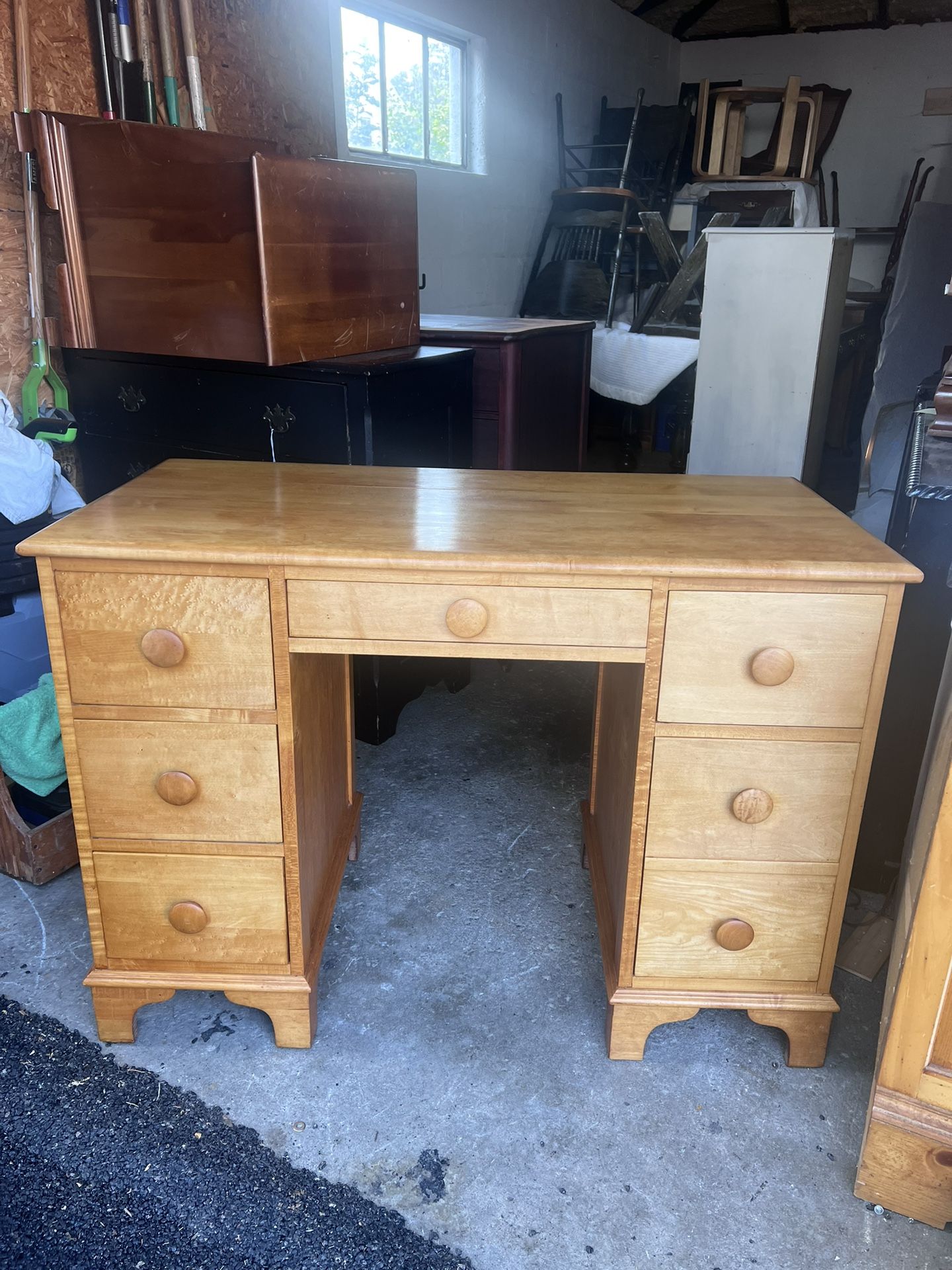 Reduced $150 firm Beautiful solid Birds Eye Maple knee hole desk.