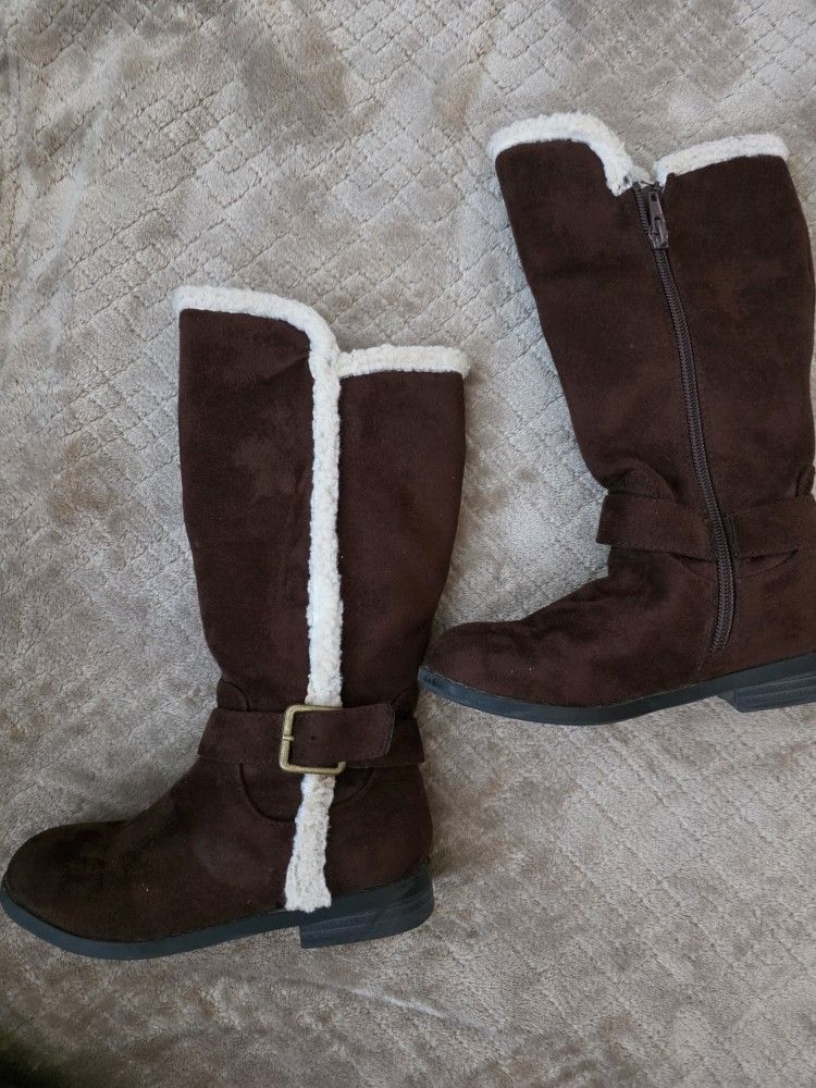 Dream Paris Brown Winter Boots with White Fleece Lining Sz 12