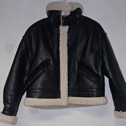 Women Faux Shearing Moto Jacket Thick Lined Parka Winter Coat Leather Jacket