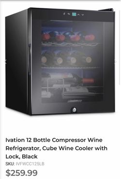 Ivation Freestanding Small Wine Refrigerator, 12 Bottle Wine Cooler