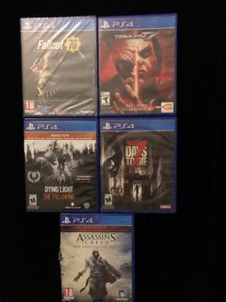 PlayStation PS4 Lot of 5 Games FallOut 76 Tekken 7 AssassinCreed 7 Days to Die(Post Nintendo era)