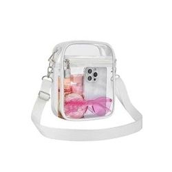 Clear Crossbody Purse Bag, Clear Bag Stadium Approved with Front Pocket for Concerts Sports Festivals White, NEW.

With removable sling
Color: White