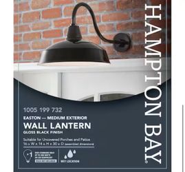 Hampton Bay Easton 14 in. 1-Light Black Barn Hardwired Outdoor Wall Light Lantern Sconce with Steel Shade, with No Bulb Included