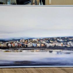 Stunning Large 49.5" x 31" Cityscape Watercolor Canvas Print – Great Condition!
