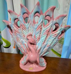 Stunning Vintage Royal Haeger Large Ceramic Peacock Pastel Vase