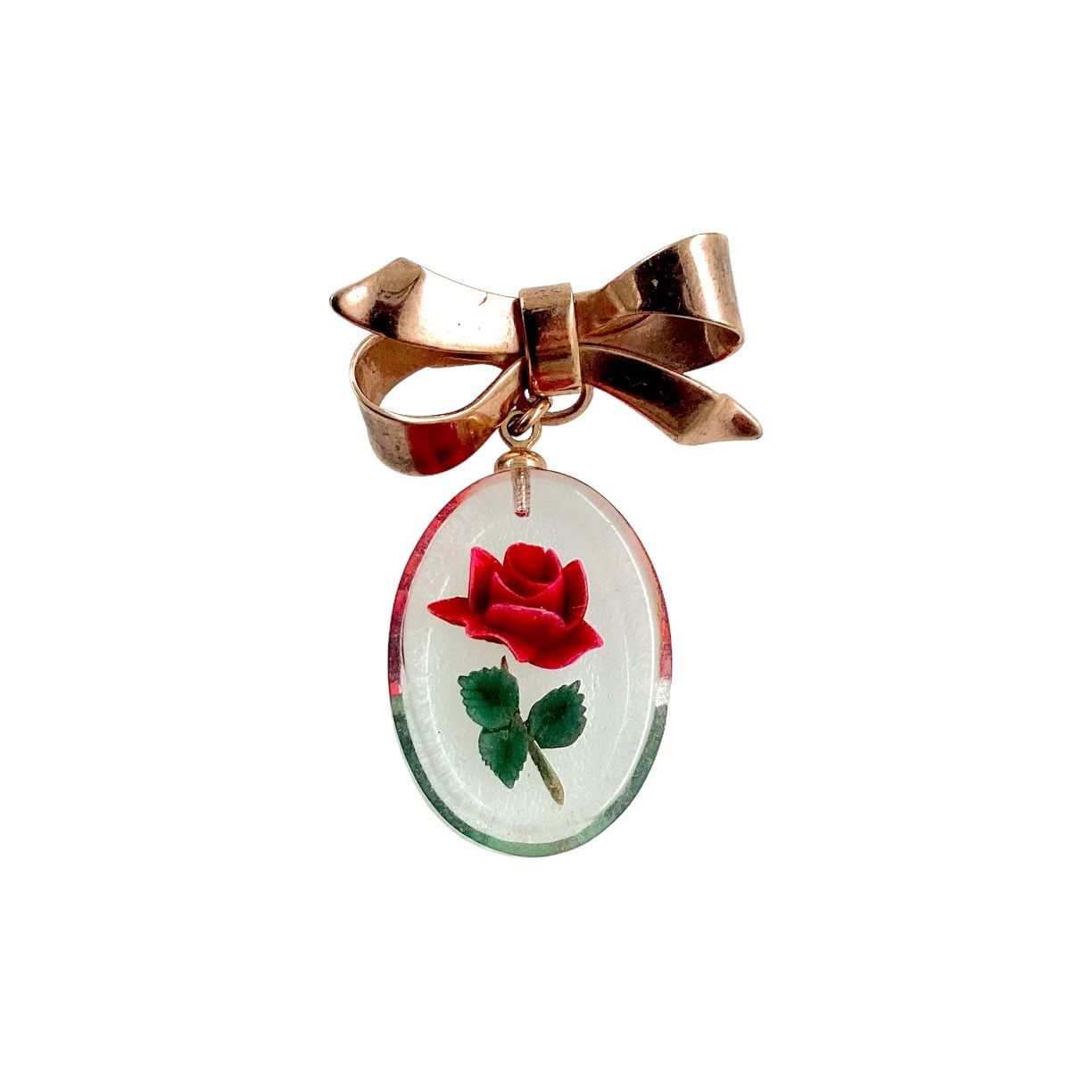 1940/1950s Dangling Brooch Pin, 1.5 in, Victorian Revival, Lucite Reversed Carvi