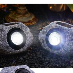 Solar Outdoor Rock Lights 2Pack: Garden Solar Spotlight Stone LED Waterproof Landscape Decor for Pathway Walkway Lawn Patio Porch Yard Outside Decorat
