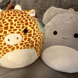16” Giraffe And 16” Elephant Squishmallow 