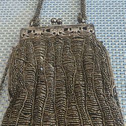 Inge Christopher Beaded Hand Bag With Metal Strap