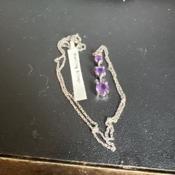 Sterling Silver Amethyst Three-Stone Graduated Pendant Necklace