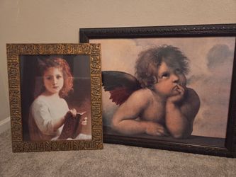 Vintage Renaissance Art Set (2 Pieces) - Raphael Cherub & Bouguereau Portrait