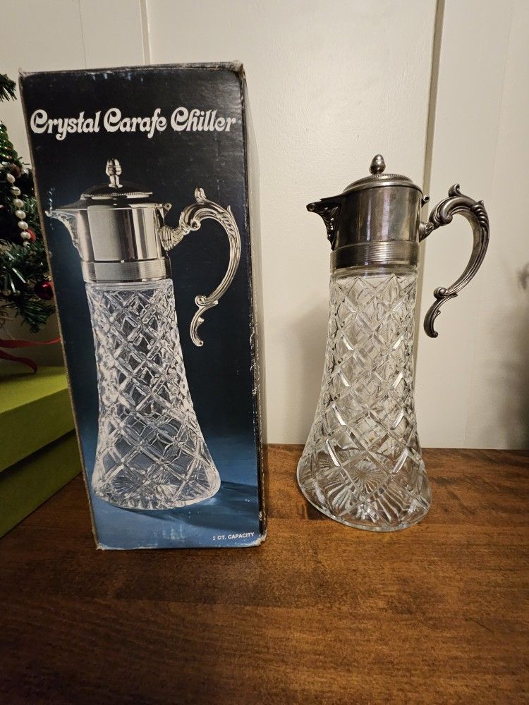 Pair Of Antique Cut Crystal & Silver Pitcher