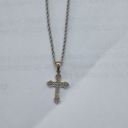 10k White Gold Rope Chain With Diamond Cross Pendant 