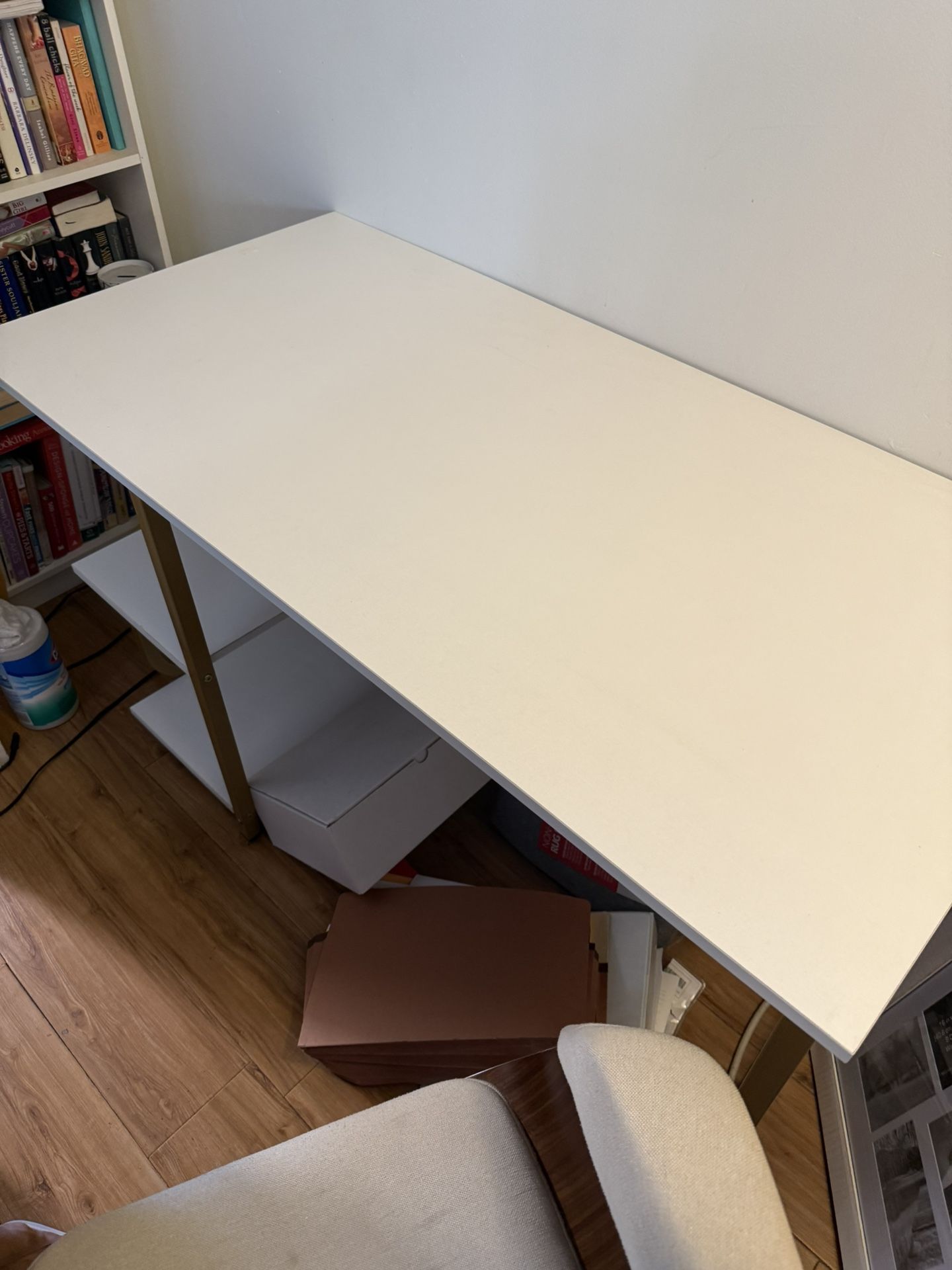 MCM White gold Desk With Shelves