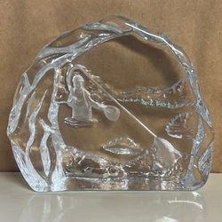 NYBRO Sweden Crystal Fisherman With Fish Sculpture/Paperweight