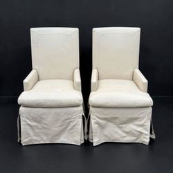 ⭕️ Pair Of Skirted Real Leather Armchairs by Restoration Hardware