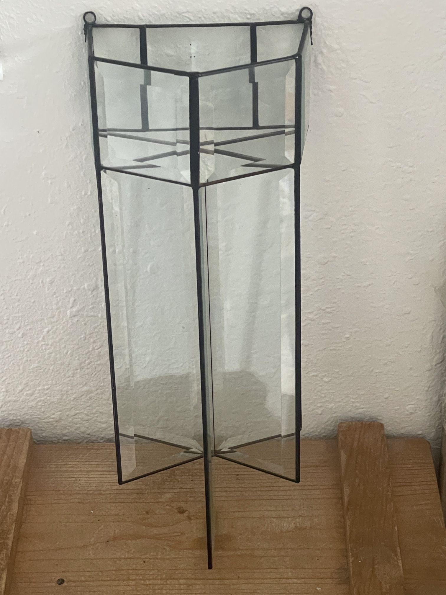 Vintage Wall Beveled Clear Glass Leaded Panel Candle / Plant Holder