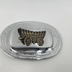 VINTAGE Raised Carriage Coach Pioneers Belt Buckle Cowboy Western