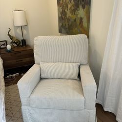 Namesake Crawford Pillowback Comfort Swivel Glider for Nursery in Fog Chatham Stripe