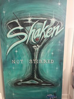 Huge 6ft x 3.5ft James Bond "Shaken Not Stirred" Hand-Painted Canvas Art – Retro Martini Decor