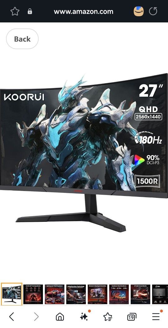 KOORUI 27 inch Curved Gaming Monitor, QHD (2560 x 1440)