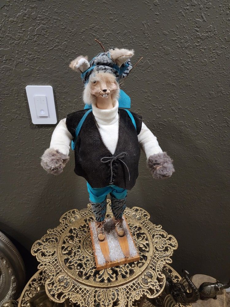 Vintage Donna Lalato 1991 rabbit statue made of real fur and leather 22"