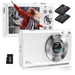 Digital Camera, Autofocus UHD 4K Vlogging Camera with 32GB Card, 48MP 16X Digital Zoom Digital Camera, Anti-Shake Portable YouTube Compact Point Shoot