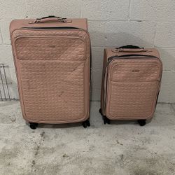 2  Pink Guess  Quilted Leather Rolling Suitcases