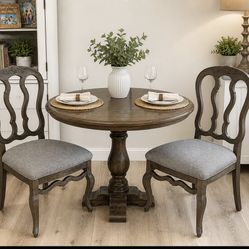 Set of 2 Elegant Wood Dining Chairs – Light Gray Upholstered
