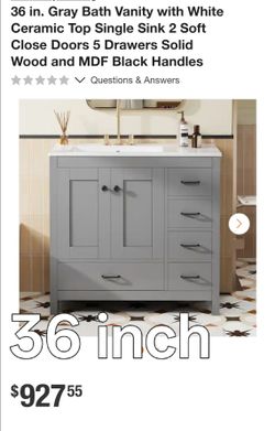 36-Inch Gray Bath Vanity with White Ceramic Top