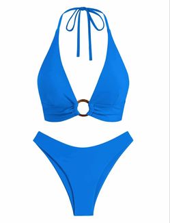 NWT O Ring Halter Bikini Sets for Women High Cut Swimsuits Trendy 2 Piece Bathing Suits, Medium