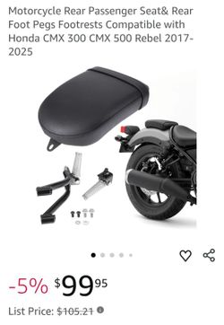 Motorcycle Rear Passenger Seat& Rear Foot Pegs Footrests Compatible with Honda CMX 300 CMX 500 Rebel 2017-2025