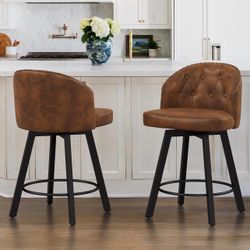 Whiskey Brown Leather Barstool Set Of 2
