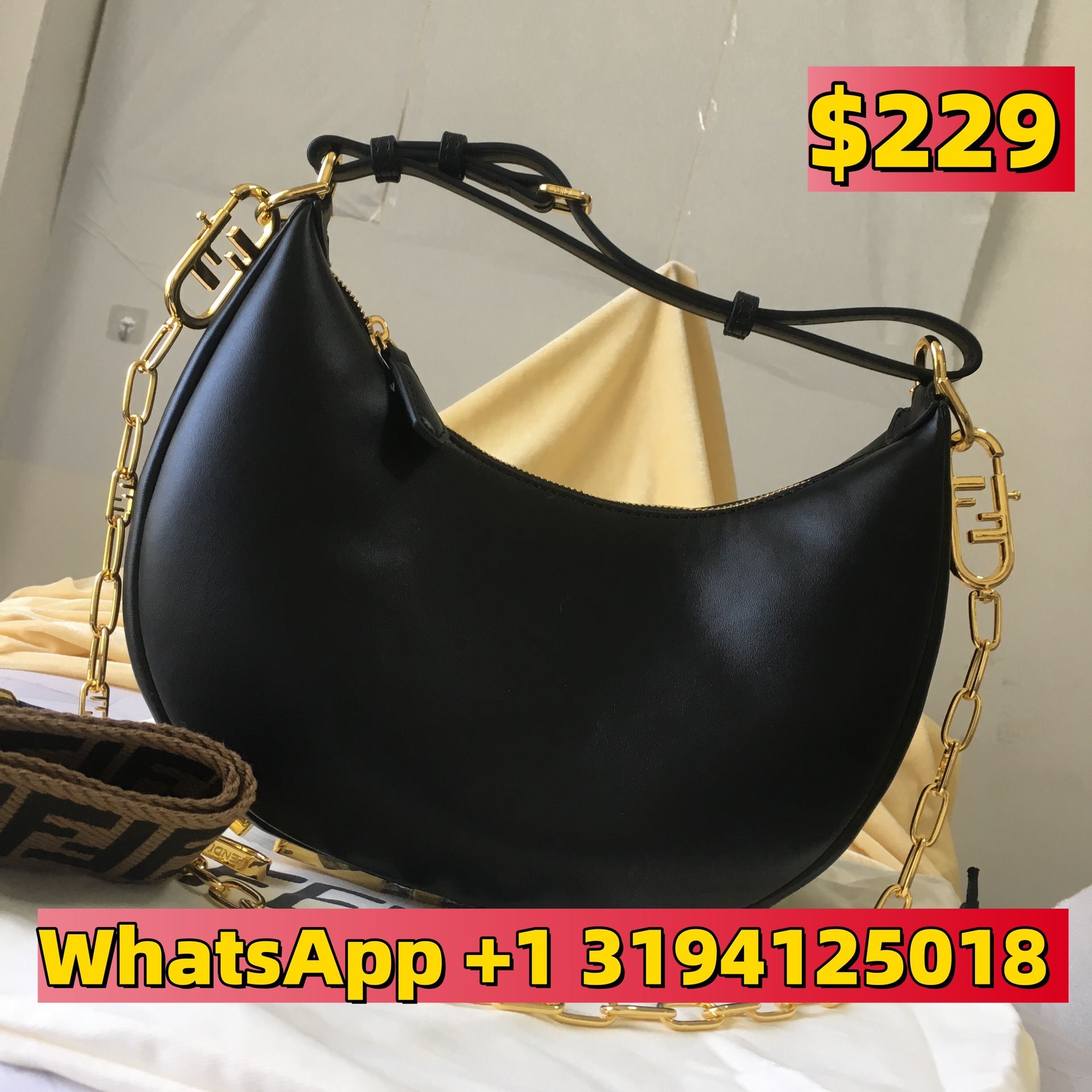 Fendi Leather Hobo Shoulder Bag Dark 