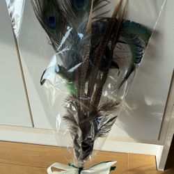 Peacock Eye Feather Bouquet, 25” High.