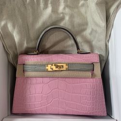 Hermès Mini Kelly Croc 18cm Pink