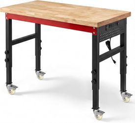 48" Heavy Duty Workbench, 2500 LBS Load Capacity Work Bench with 1.2" Laminated Wood Top & Reinforced Steel Frame, Adjustable Height Work Table