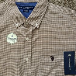 BRAND NEW U.S. Polo Assn Plaid Long Sleeve Button Up Loose Fit Mens Size Large