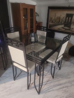 Glass Top Dining Table with 4 Chairs