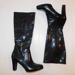 Franco Sarto Black Leather Knee High Boots Womens size 8.5 -
